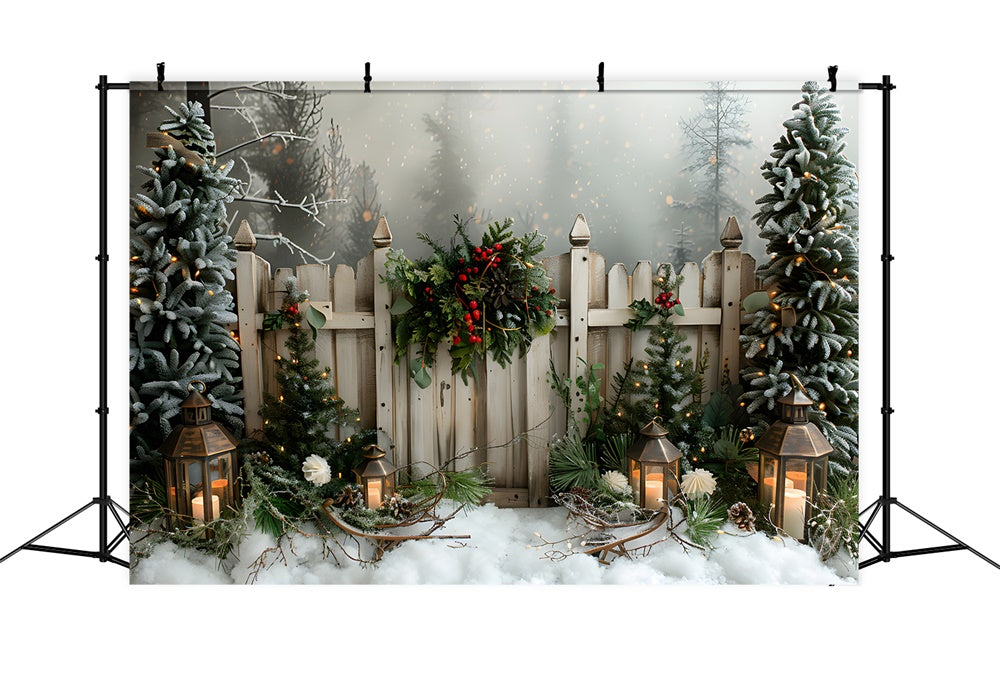 Sfondo Di Recinzione Di Alberi Di Natale Con Neve Invernale RR8-8