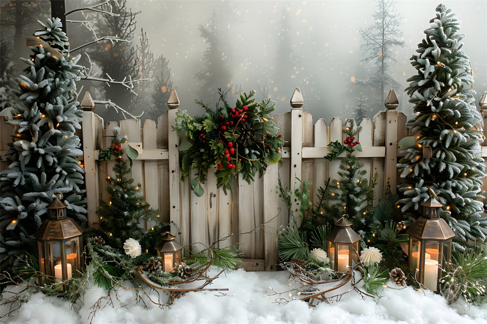 Sfondo Di Recinzione Di Alberi Di Natale Con Neve Invernale RR8-8