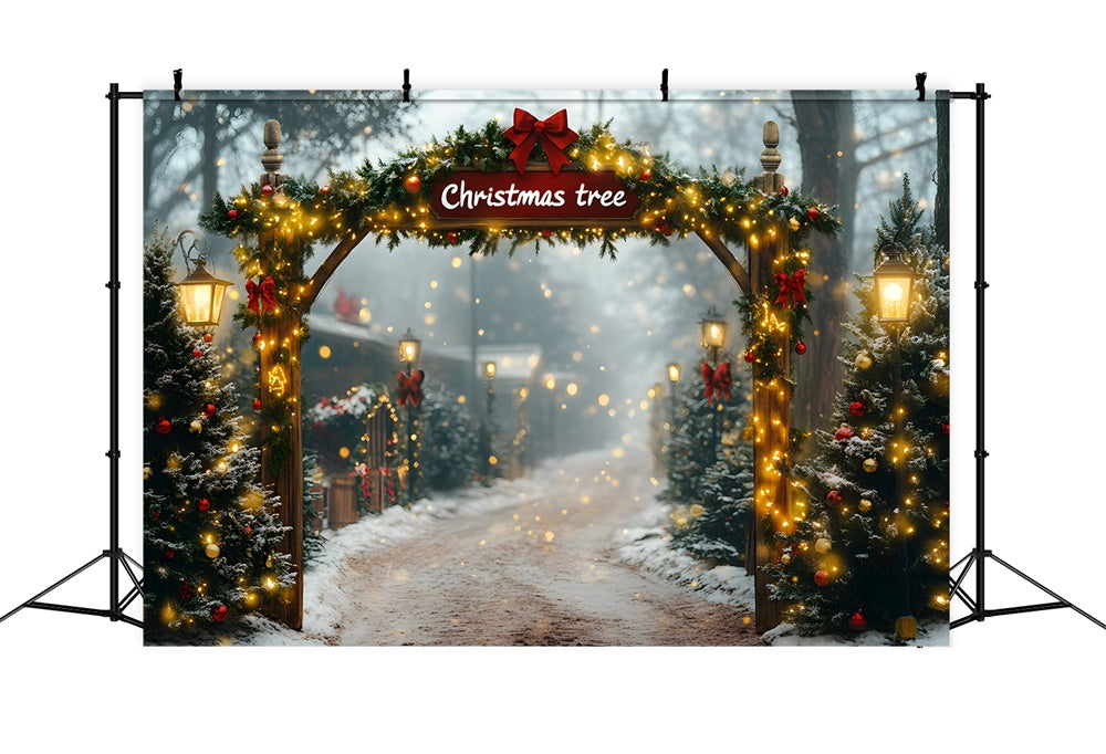Sfondo Luminoso Della Fattoria Degli Alberi Della Ghirlanda Di Natale RR8-81