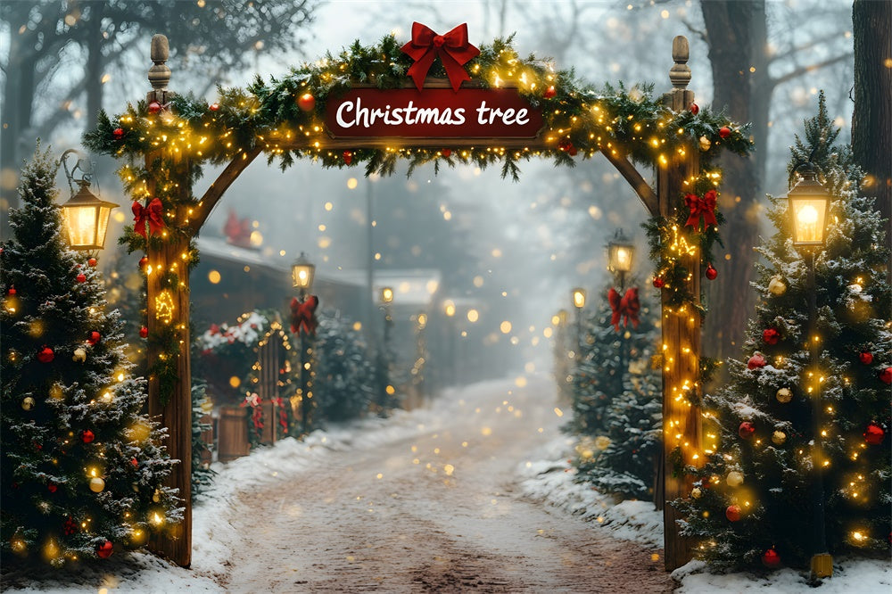 Sfondo Luminoso Della Fattoria Degli Alberi Della Ghirlanda Di Natale RR8-81