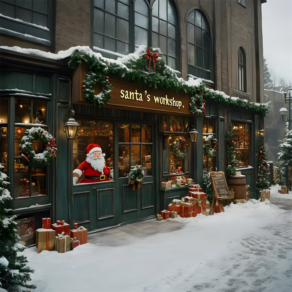 Sfondo Di Neve Del Laboratorio Di Babbo Natale Di Natale RR8-84