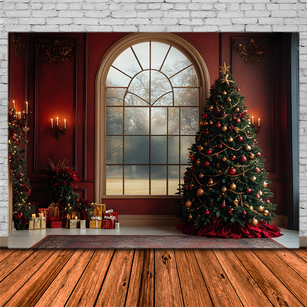 Sfondo Con Vista Sulla Finestra Della Parete Dell'Albero Di Natale RR8-88
