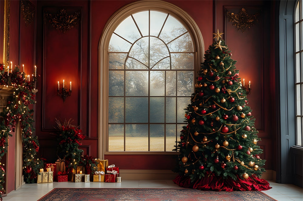 Sfondo Con Vista Sulla Finestra Della Parete Dell'Albero Di Natale RR8-88