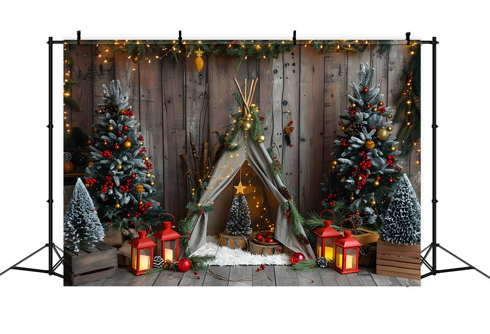 Luci Degli Alberi Di Natale Piccola Tenda Sullo Sfondo RR8-9