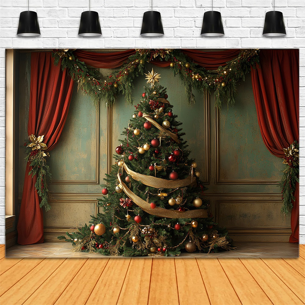 Sfondo Ghirlanda Con Tenda Rossa Per Albero Di Natale RR8-93