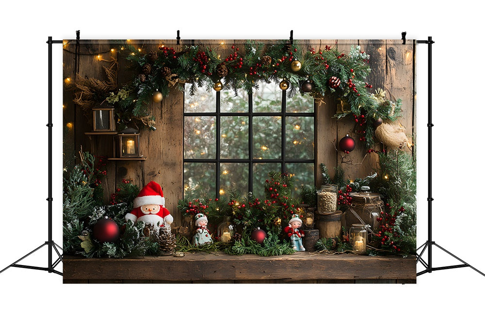 Sfondo Della Finestra Della Ghirlanda Di Babbo Natale Del Giocattolo Di Natale RR8-95
