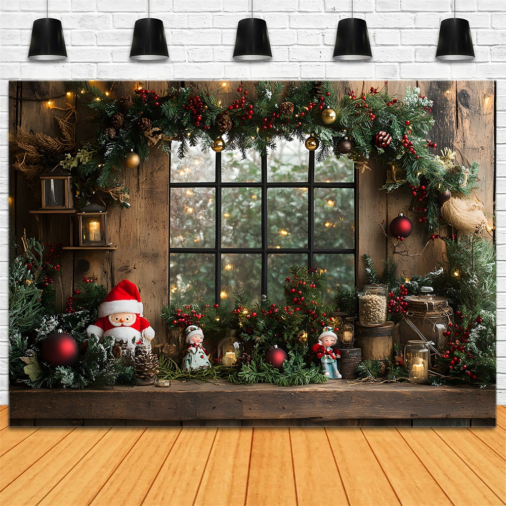 Sfondo Della Finestra Della Ghirlanda Di Babbo Natale Del Giocattolo Di Natale RR8-95