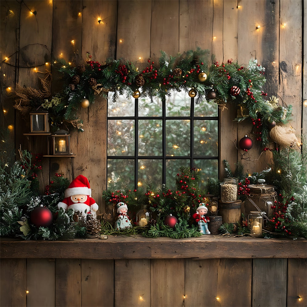 Sfondo Della Finestra Della Ghirlanda Di Babbo Natale Del Giocattolo Di Natale RR8-95