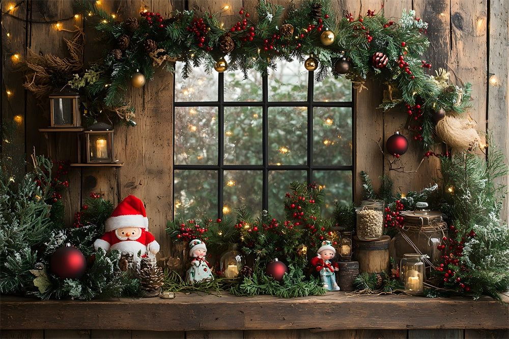 Sfondo Della Finestra Della Ghirlanda Di Babbo Natale Del Giocattolo Di Natale RR8-95
