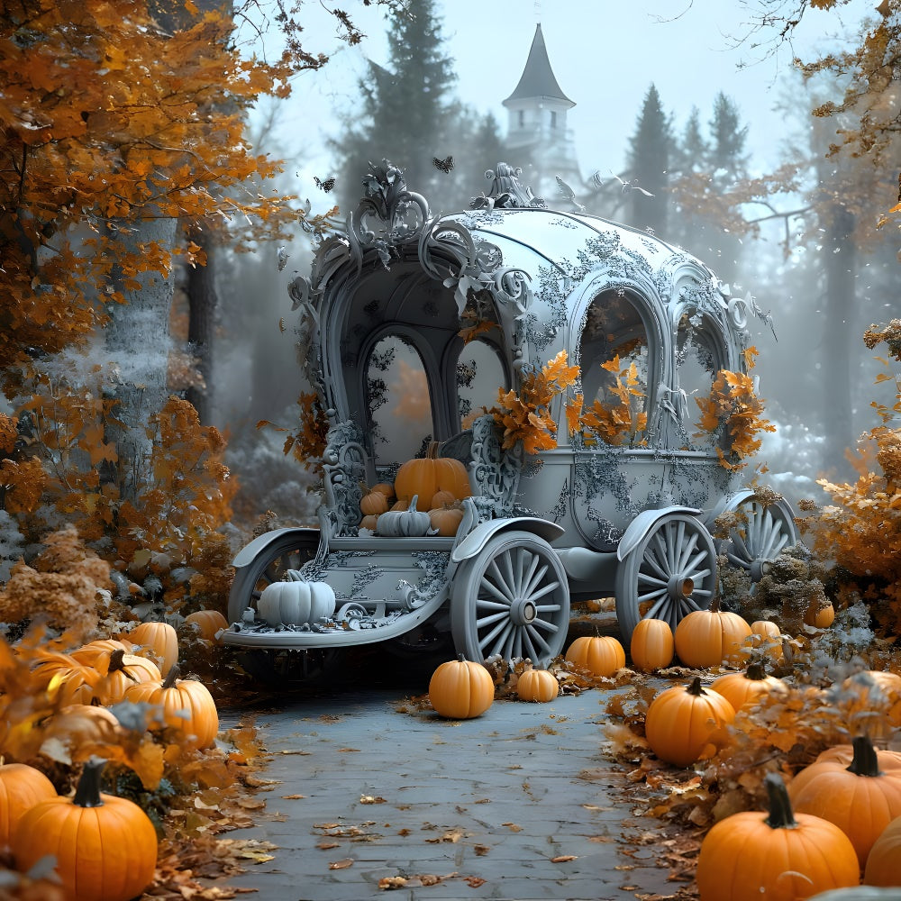 Sfondo Del Carrello Della Zucca Della Foresta Di Acero Silenzioso Di Halloween RR9-104
