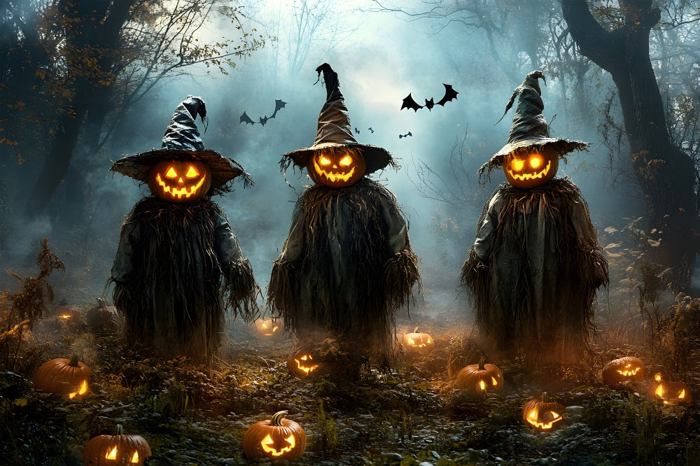 Sfondo Di Halloween Spaventoso Foresta Zucca Spaventapasseri RR9-105