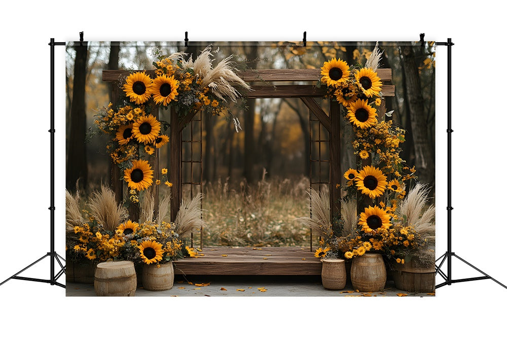 Sfondo Di Girasoli Porta Arco In Legno Autunnale RR9-11