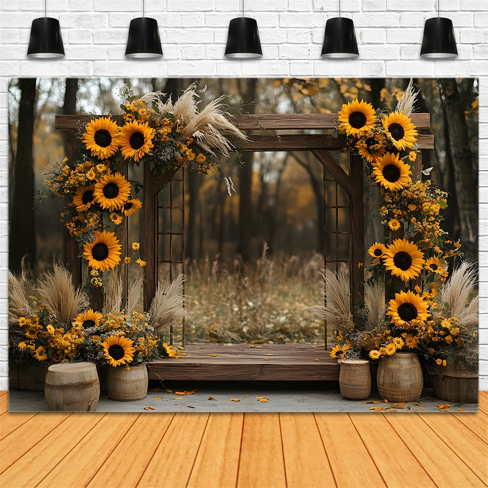 Sfondo Di Girasoli Porta Arco In Legno Autunnale RR9-11