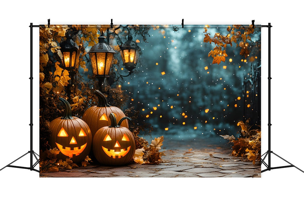 Sfondo Di Foglie Di Acero Appassite Con Zucca Di Halloween RR9-111