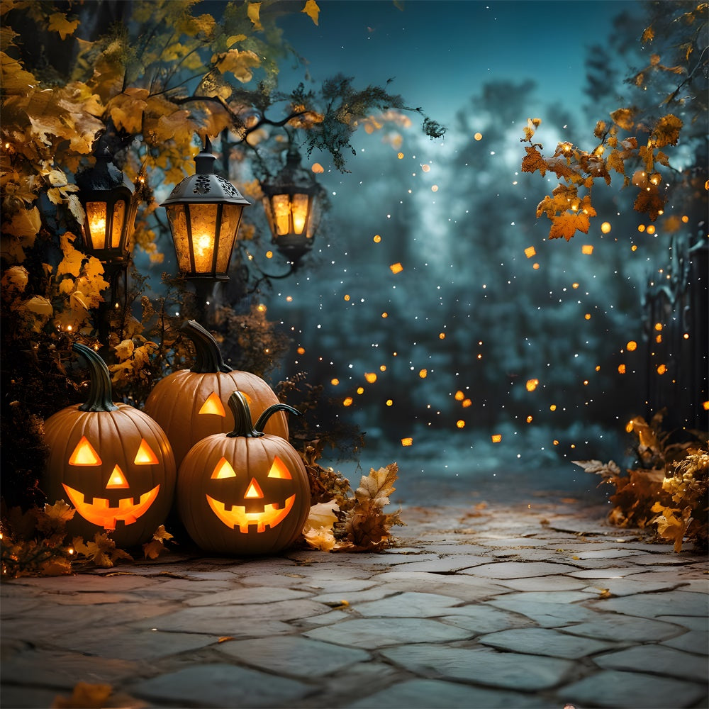 Sfondo Di Foglie Di Acero Appassite Con Zucca Di Halloween RR9-111