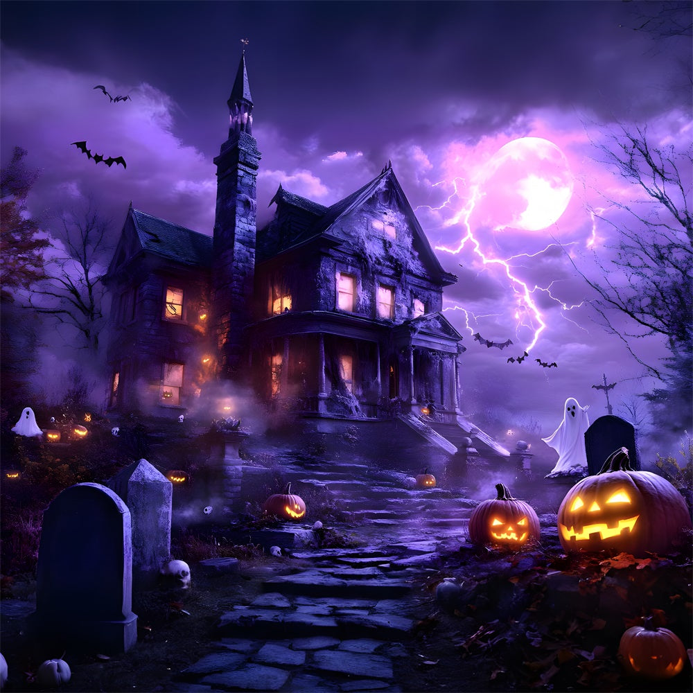 Sfondo Di Illuminazione Della Casa Stregata Della Notte Di Halloween RR9-119