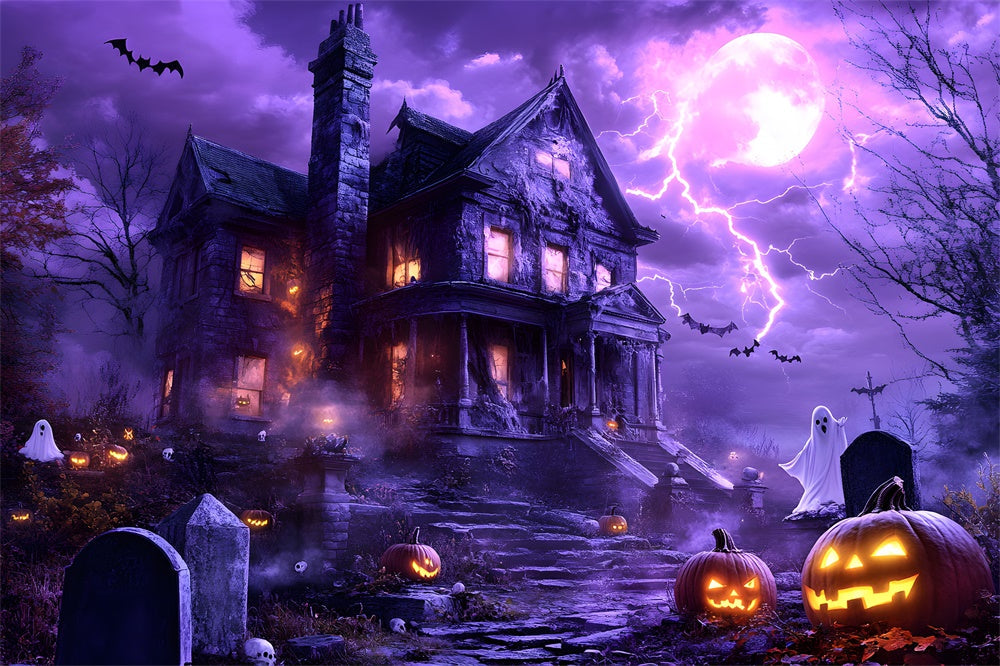 Sfondo Di Illuminazione Della Casa Stregata Della Notte Di Halloween RR9-119