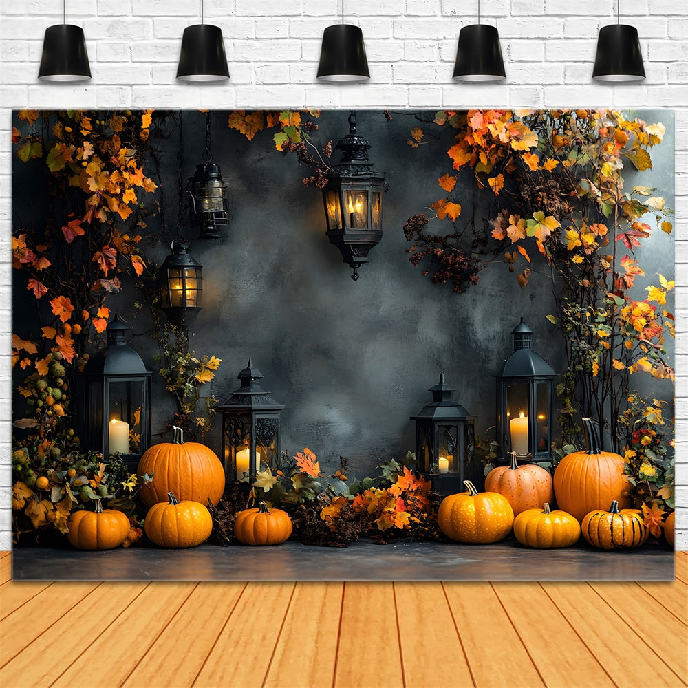 Sfondo Di Zucca Autunnale Da Parete Retro Con Foglie D'Acero RR9-25