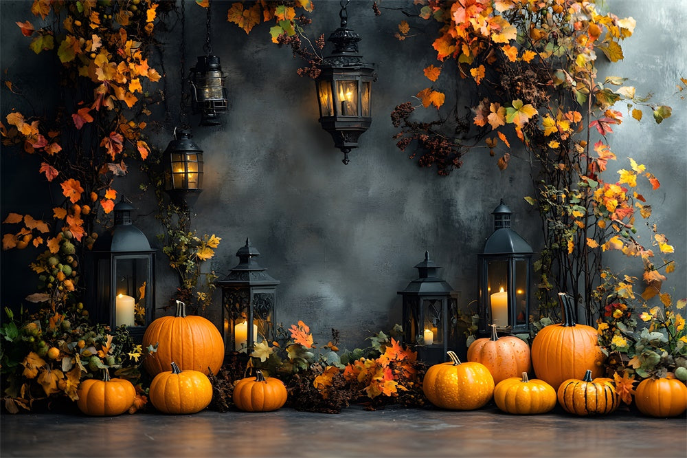 Sfondo Di Zucca Autunnale Da Parete Retro Con Foglie D'Acero RR9-25