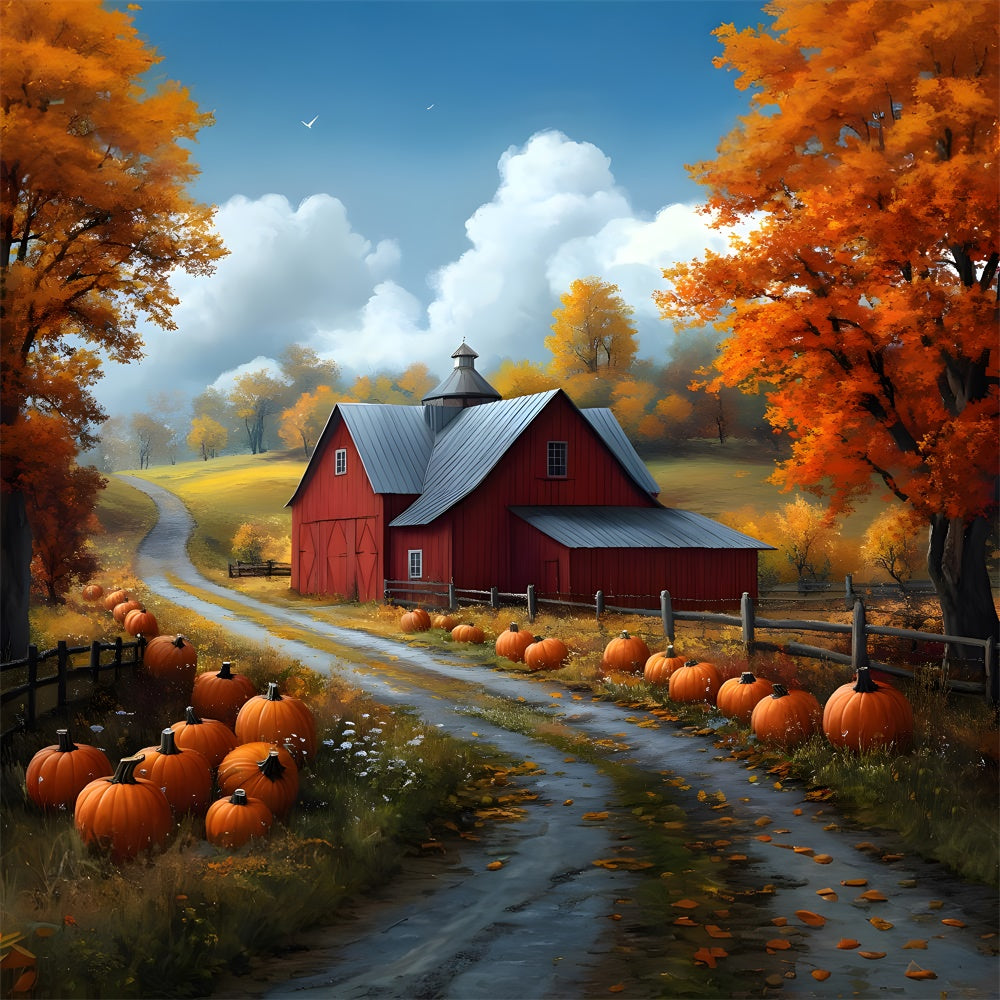 Sfondo Del Sentiero Della Zucca Della Casa Del Villaggio Della Foresta Autunnale RR9-26