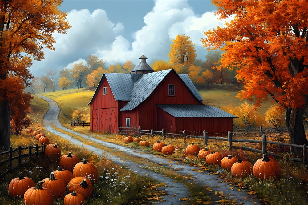 Sfondo Del Sentiero Della Zucca Della Casa Del Villaggio Della Foresta Autunnale RR9-26