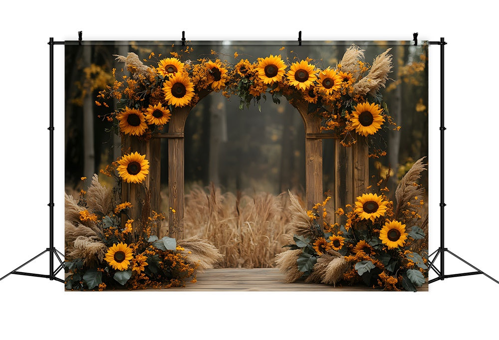 Sfondo Fotografico Autunnale Con Porta Ad Arco Di Girasoli RR9-28