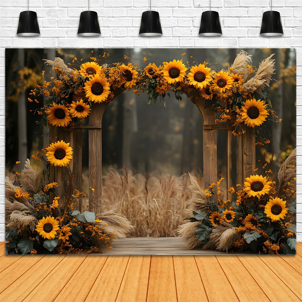 Sfondo Fotografico Autunnale Con Porta Ad Arco Di Girasoli RR9-28