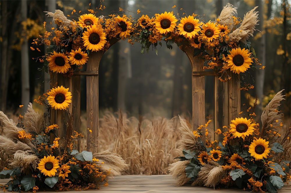 Sfondo Fotografico Autunnale Con Porta Ad Arco Di Girasoli RR9-28