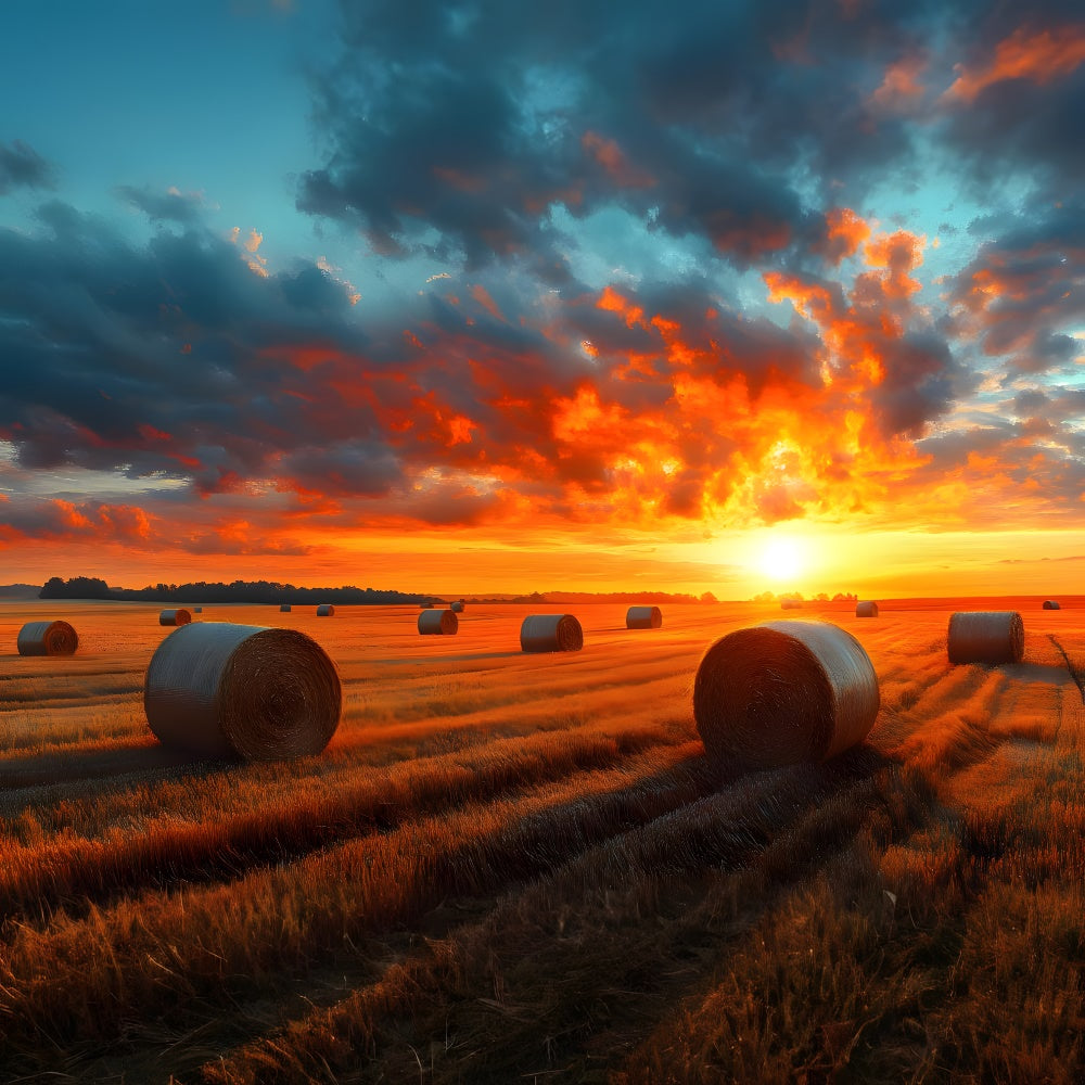 Sfondo Del Campo Di Grano Raccolto Al Tramonto Autunnale RR9-29