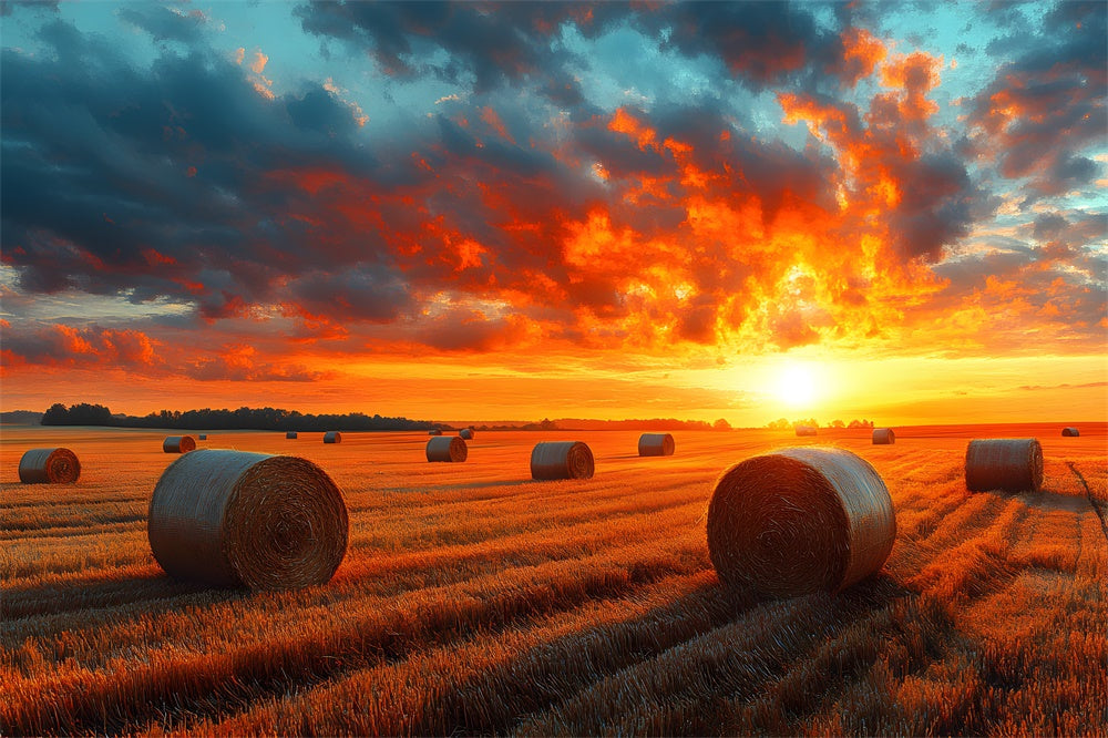 Sfondo Del Campo Di Grano Raccolto Al Tramonto Autunnale RR9-29