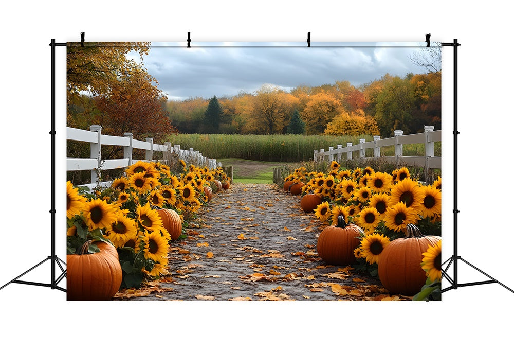 Sfondo Autunnale Della Foresta Del Sentiero Della Zucca Del Girasole RR9-38
