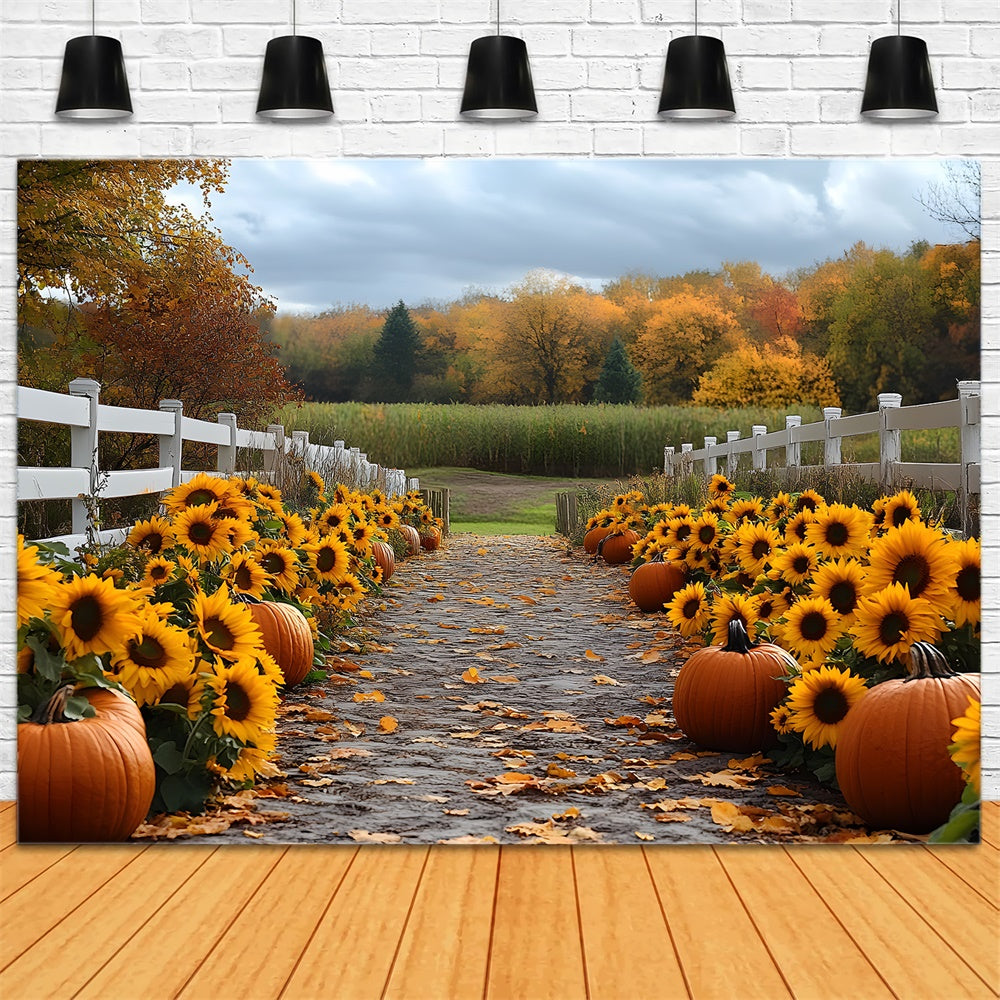 Sfondo Autunnale Della Foresta Del Sentiero Della Zucca Del Girasole RR9-38