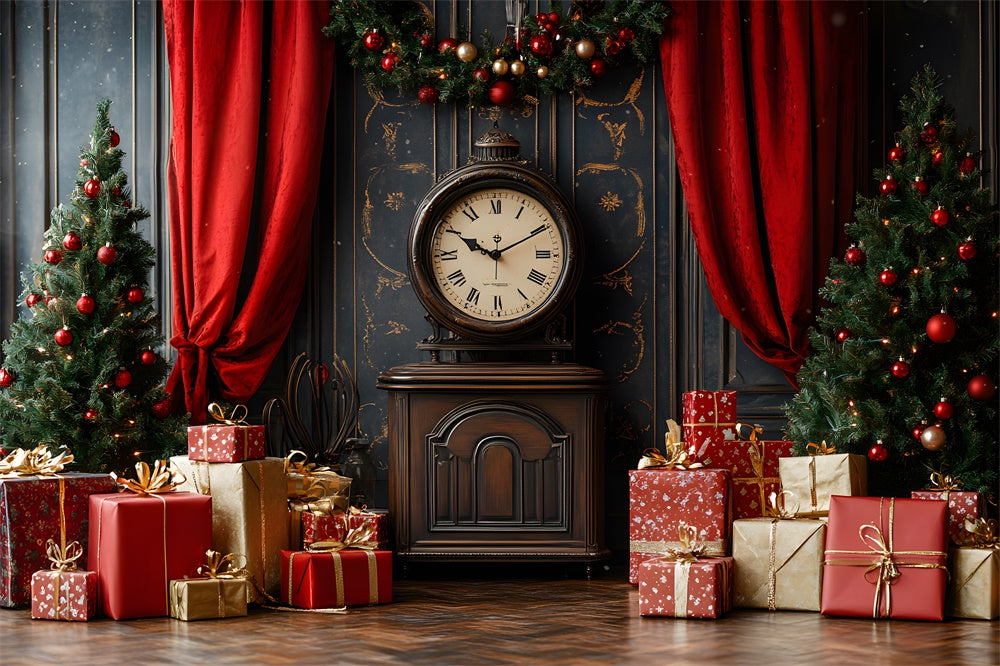 Orologio Da Parete Retro Di Natale Scatole Regalo Sfondo RR9-42