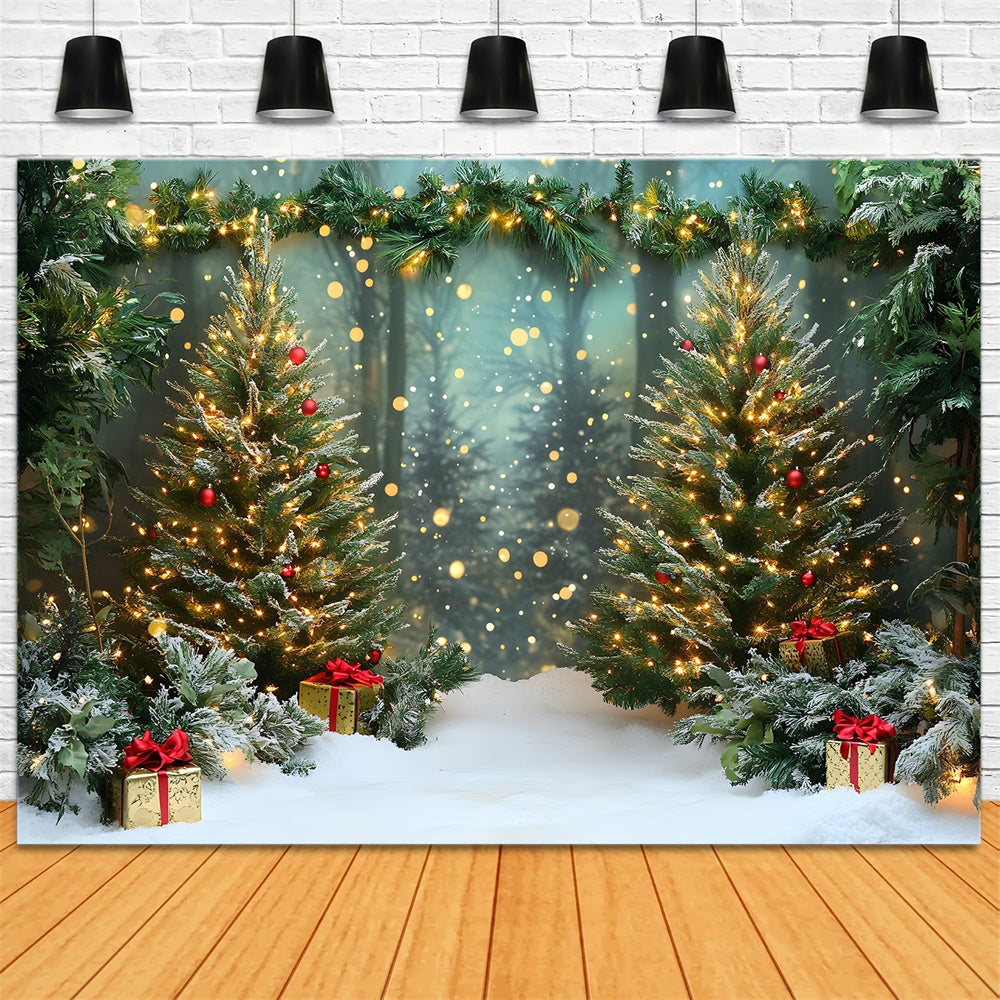 Sfondo Di Alberi Luminosi Della Foresta Innevata Di Natale RR9-46