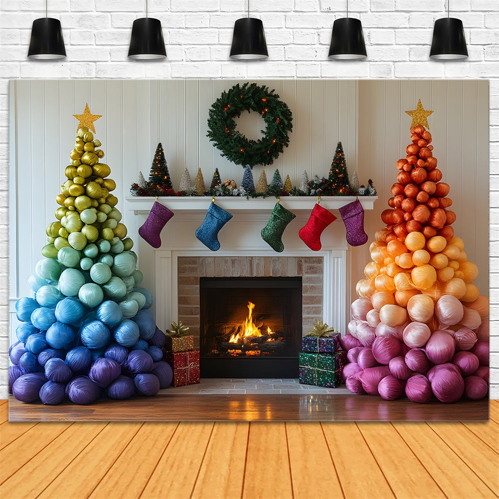 Sfondo Del Camino Dell'Albero Della Palla Di Natale Arcobaleno RR9-50