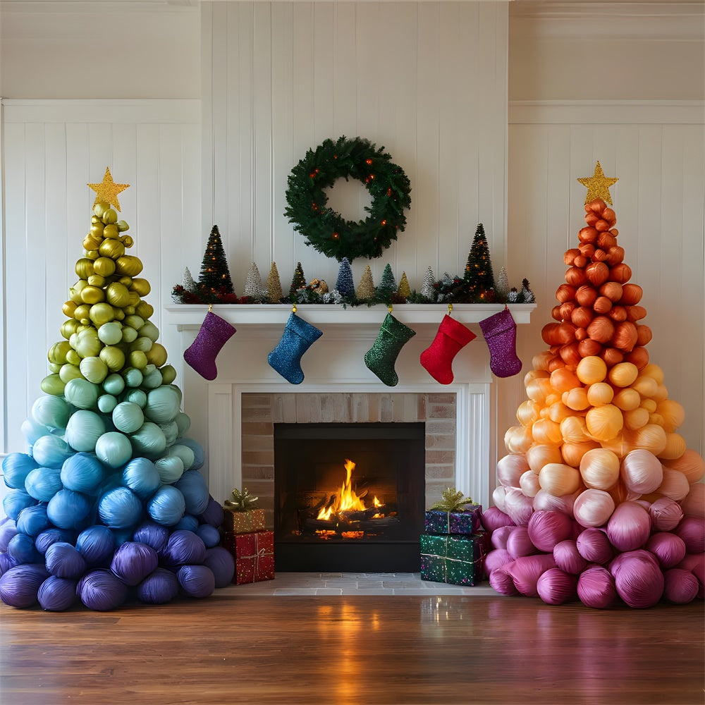 Sfondo Del Camino Dell'Albero Della Palla Di Natale Arcobaleno RR9-50