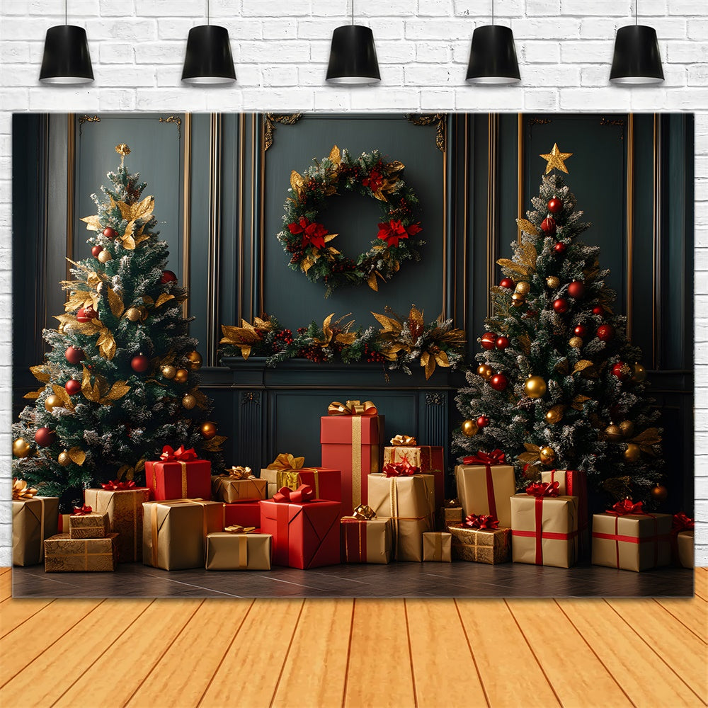 Sfondo Di Scatole Regalo Con Ghirlanda Da Muro Vintage Natalizia RR9-69