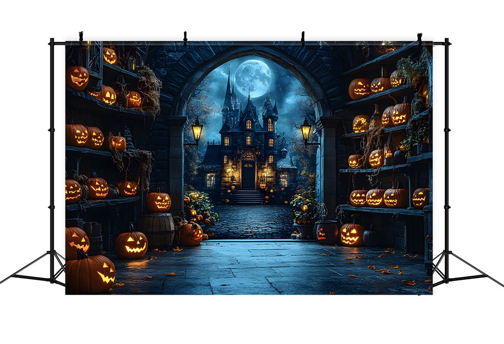 Sfondo Di Zucca Incandescente Del Castello Spettrale Di Halloween RR9-82