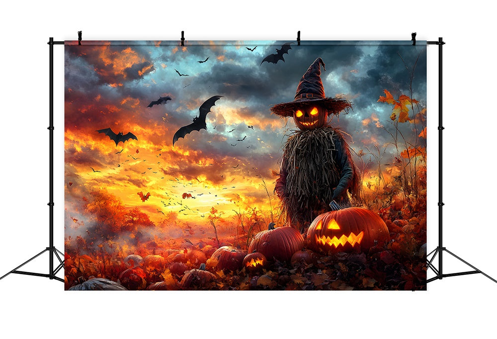 Sfondo Di Halloween Pumpkin Field Evil Spaventapasseri RR9-88