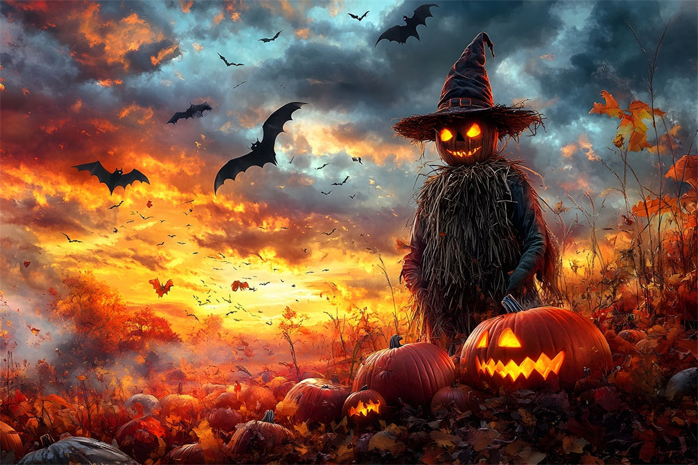 Sfondo Di Halloween Pumpkin Field Evil Spaventapasseri RR9-88
