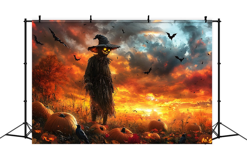 Sfondo Di Halloween Sunset Pipistrelli Zucca Spaventapasseri RR9-89