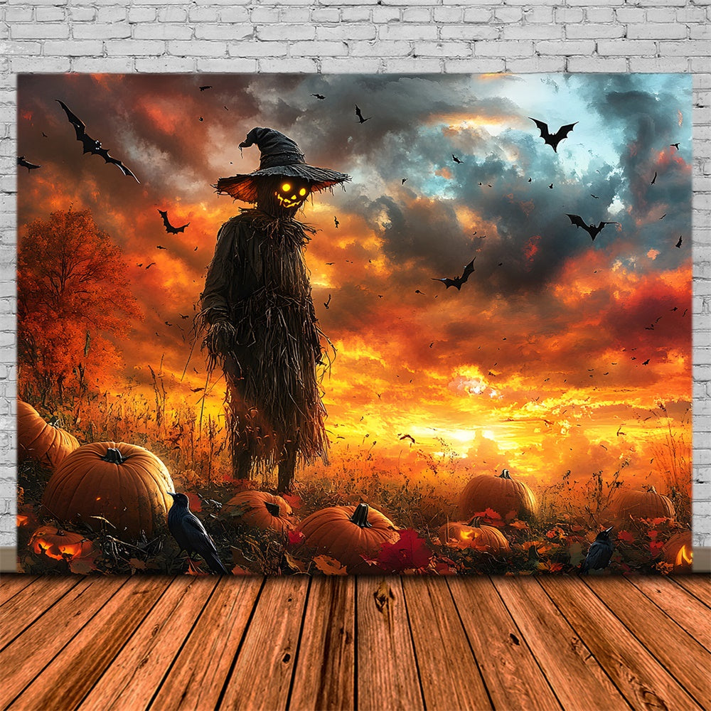 Sfondo Di Halloween Sunset Pipistrelli Zucca Spaventapasseri RR9-89