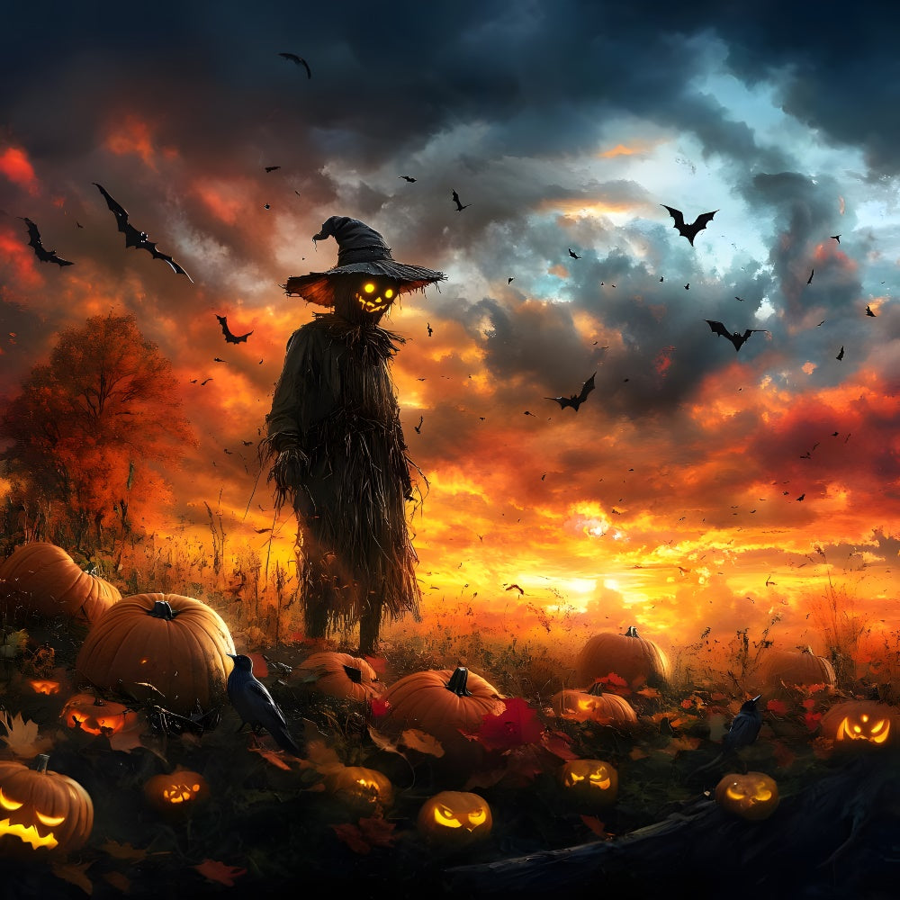 Sfondo Di Halloween Sunset Pipistrelli Zucca Spaventapasseri RR9-89
