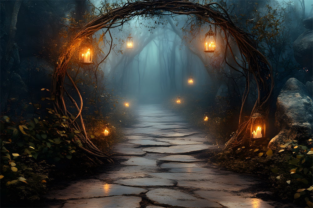 Sfondo Dell'Ingresso Della Foresta Misteriosa Della Notte Di Halloween RR9-90