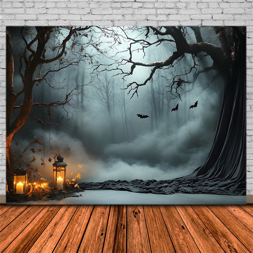 Sfondo Fotografico Con Pipistrelli Della Foresta Della Nebbia Di Halloween RR9-92