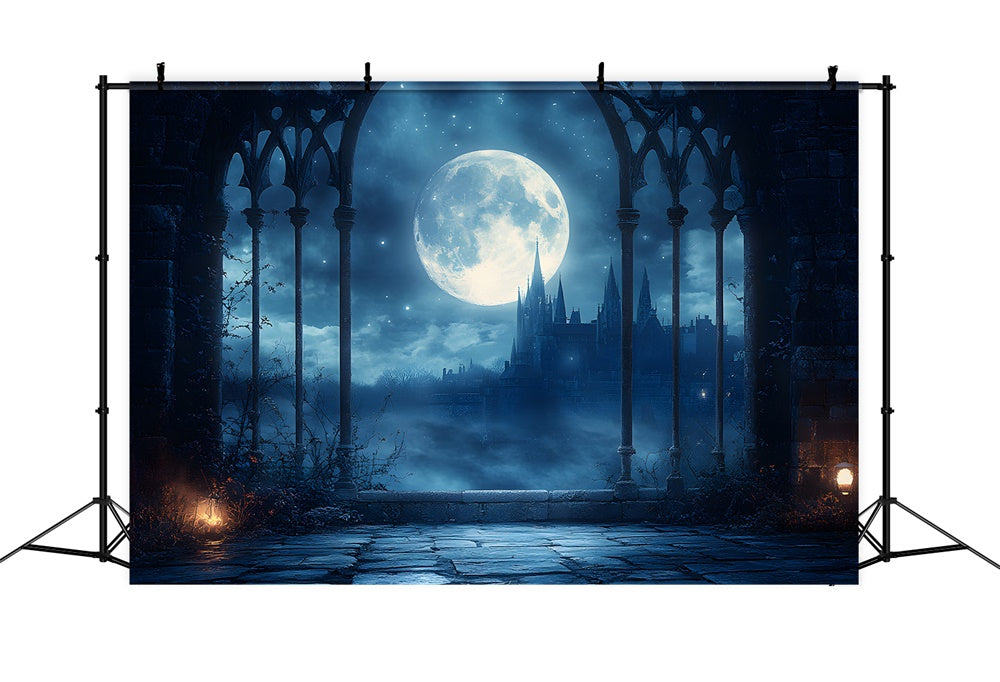 Sfondo Di Notte Di Luna Del Castello Stregato Di Halloween RR9-94
