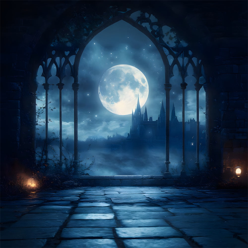 Sfondo Di Notte Di Luna Del Castello Stregato Di Halloween RR9-94