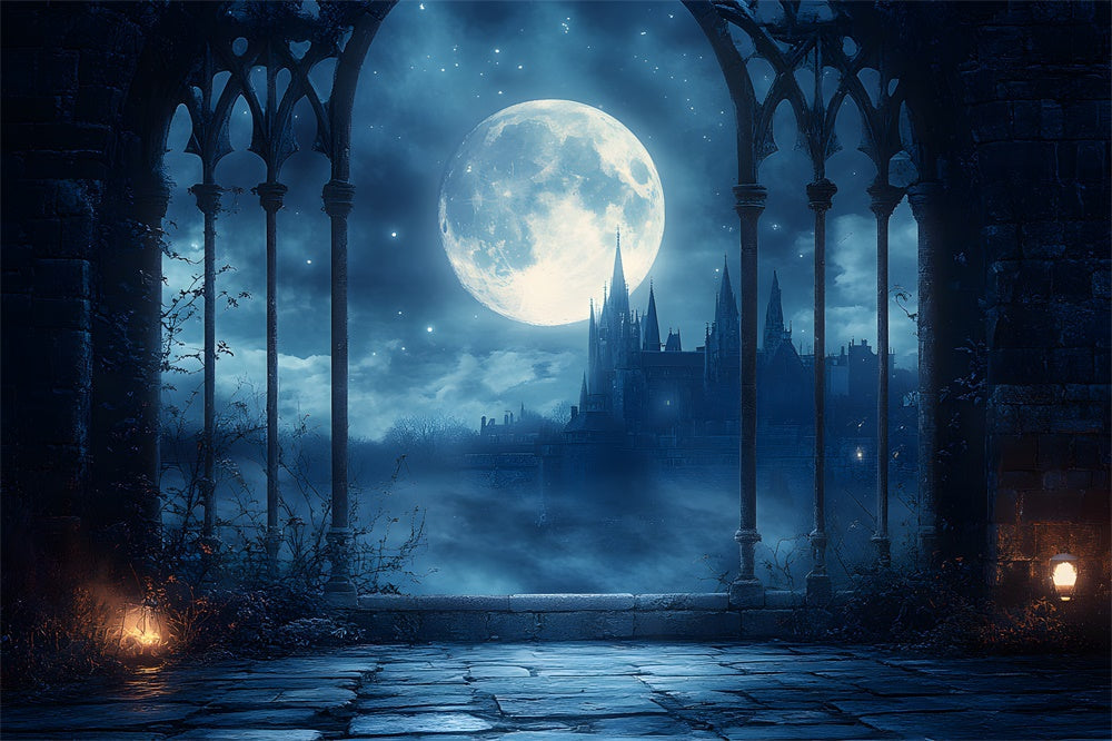 Sfondo Di Notte Di Luna Del Castello Stregato Di Halloween RR9-94