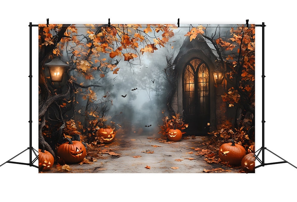Sfondo Di Casa Di Zucca Con Foglie Di Acero Di Halloween RR9-95