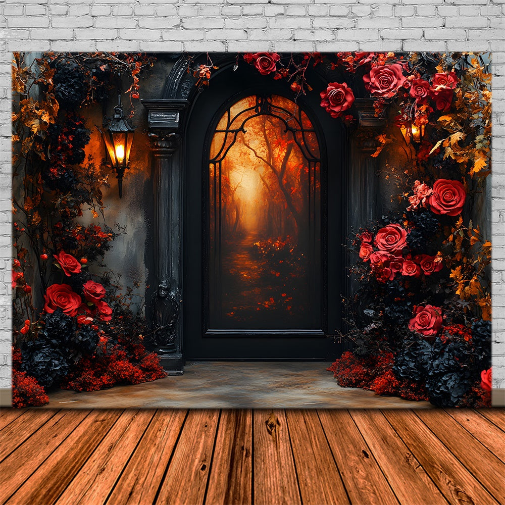 Sfondo Di Ghirlanda Di Fiori Per Porta Ad Arco Di Halloween RR9-98